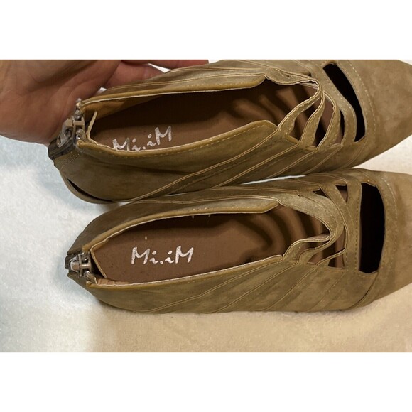 Mi.iM Suede Ankle Boots Size 8 1/2 Tan Brown Zipper Heel Pointed Toe 1" Heel - Picture 9 of 9
